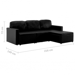 3-osobowa, rozkładana sofa modułowa, czarna, sztuczna skóra