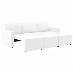 3-osobowa, rozkładana sofa modułowa, biała, sztuczna skóra