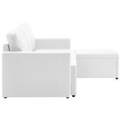 3-osobowa, rozkładana sofa modułowa, biała, sztuczna skóra