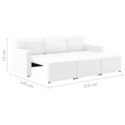3-osobowa, rozkładana sofa modułowa, biała, sztuczna skóra