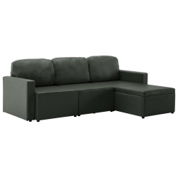 3-osobowa, rozkładana sofa modułowa, szara, sztuczna skóra