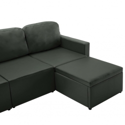 3-osobowa, rozkładana sofa modułowa, szara, sztuczna skóra