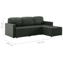 3-osobowa, rozkładana sofa modułowa, szara, sztuczna skóra
