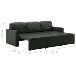 3-osobowa, rozkładana sofa modułowa, szara, sztuczna skóra