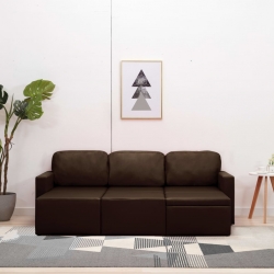 3-osobowa, rozkładana sofa modułowa, brązowa, sztuczna skóra