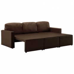 3-osobowa, rozkładana sofa modułowa, brązowa, sztuczna skóra