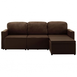 3-osobowa, rozkładana sofa modułowa, brązowa, sztuczna skóra