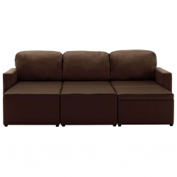 3-osobowa, rozkładana sofa modułowa, brązowa, sztuczna skóra