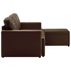 3-osobowa, rozkładana sofa modułowa, brązowa, sztuczna skóra