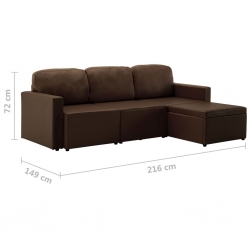 3-osobowa, rozkładana sofa modułowa, brązowa, sztuczna skóra