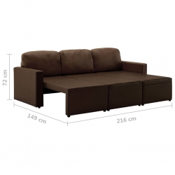 3-osobowa, rozkładana sofa modułowa, brązowa, sztuczna skóra