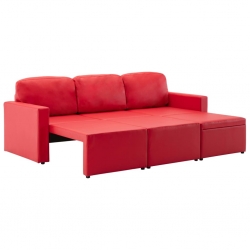3-osobowa, rozkładana sofa modułowa, czerwona, sztuczna skóra