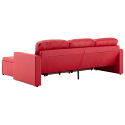 3-osobowa, rozkładana sofa modułowa, czerwona, sztuczna skóra