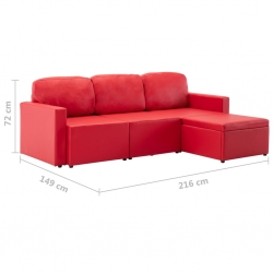 3-osobowa, rozkładana sofa modułowa, czerwona, sztuczna skóra