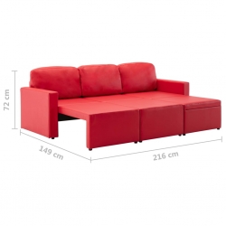 3-osobowa, rozkładana sofa modułowa, czerwona, sztuczna skóra