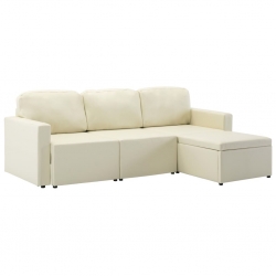 3-osobowa, rozkładana sofa modułowa, kremowa, sztuczna skóra