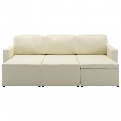 3-osobowa, rozkładana sofa modułowa, kremowa, sztuczna skóra