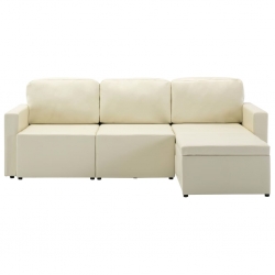 3-osobowa, rozkładana sofa modułowa, kremowa, sztuczna skóra