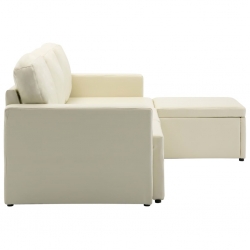 3-osobowa, rozkładana sofa modułowa, kremowa, sztuczna skóra