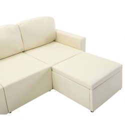 3-osobowa, rozkładana sofa modułowa, kremowa, sztuczna skóra