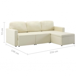 3-osobowa, rozkładana sofa modułowa, kremowa, sztuczna skóra