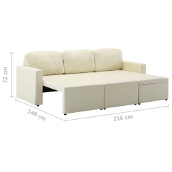 3-osobowa, rozkładana sofa modułowa, kremowa, sztuczna skóra