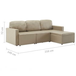 3-osobowa, rozkładana sofa modułowa, cappuccino, sztuczna skóra