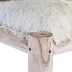 Stołek barowy, naturalne kozia skóra i lite drewno tekowe