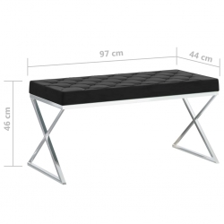 Ławka, 97 cm, czarna, aksamit i stal nierdzewna