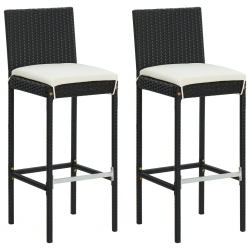 Ogrodowe stołki barowe z poduszkami, 2 szt., czarne, polirattan
