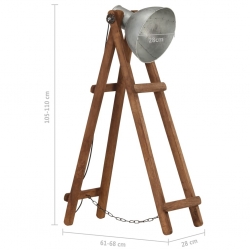 Lampa podłogowa, srebrna, E27, lite drewno mango