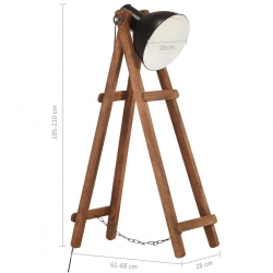 Lampa podłogowa, czarna, E27, lite drewno mango