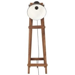 Lampa podłogowa, czarna, E27, lite drewno mango