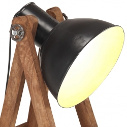 Lampa podłogowa, czarna, E27, lite drewno mango