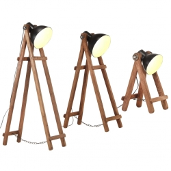 Lampy podłogowe, 3 szt., czarne, E27, lite drewno mango