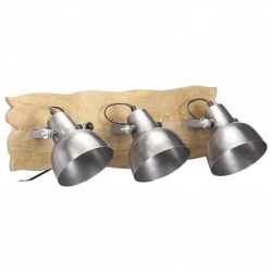 Industrialna lampa ścienna, srebrna, 68x23cm, E27, drewno mango