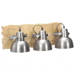 Industrialna lampa ścienna, srebrna, 68x23cm, E27, drewno mango