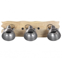Industrialna lampa ścienna, srebrna, 68x23cm, E27, drewno mango