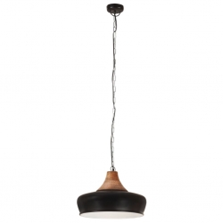Industrialna lampa wisząca, czarne żelazo i drewno, 26 cm, E27