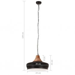 Industrialna lampa wisząca, czarne żelazo i drewno, 26 cm, E27