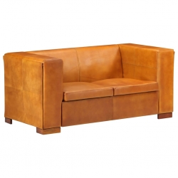 2-osobowa sofa, jasnobrązowa, skóra naturalna