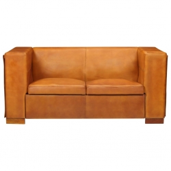 2-osobowa sofa, jasnobrązowa, skóra naturalna