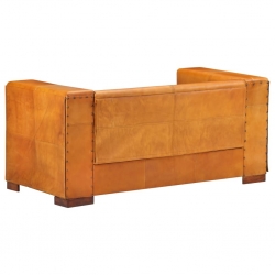 2-osobowa sofa, jasnobrązowa, skóra naturalna