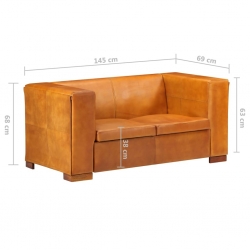 2-osobowa sofa, jasnobrązowa, skóra naturalna
