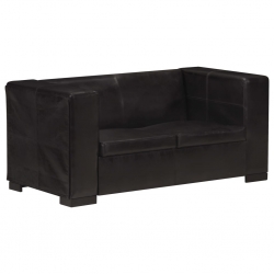 Sofa 2-osobowa, czarna, skóra naturalna