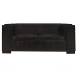 Sofa 2-osobowa, czarna, skóra naturalna