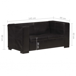 Sofa 2-osobowa, czarna, skóra naturalna