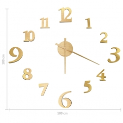 Zegar ścienny 3D, nowoczesny design, złoty, 100 cm, XXL