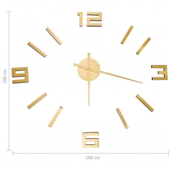 Zegar ścienny 3D, nowoczesny design, złoty, 100 cm, XXL