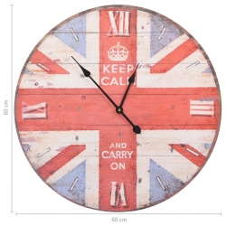 Zegar ścienny w stylu vintage, z flagą UK, 60 cm